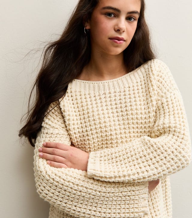 New Look Girls' Off White Moss Stitch Slash Neck Jumper New Look - 3