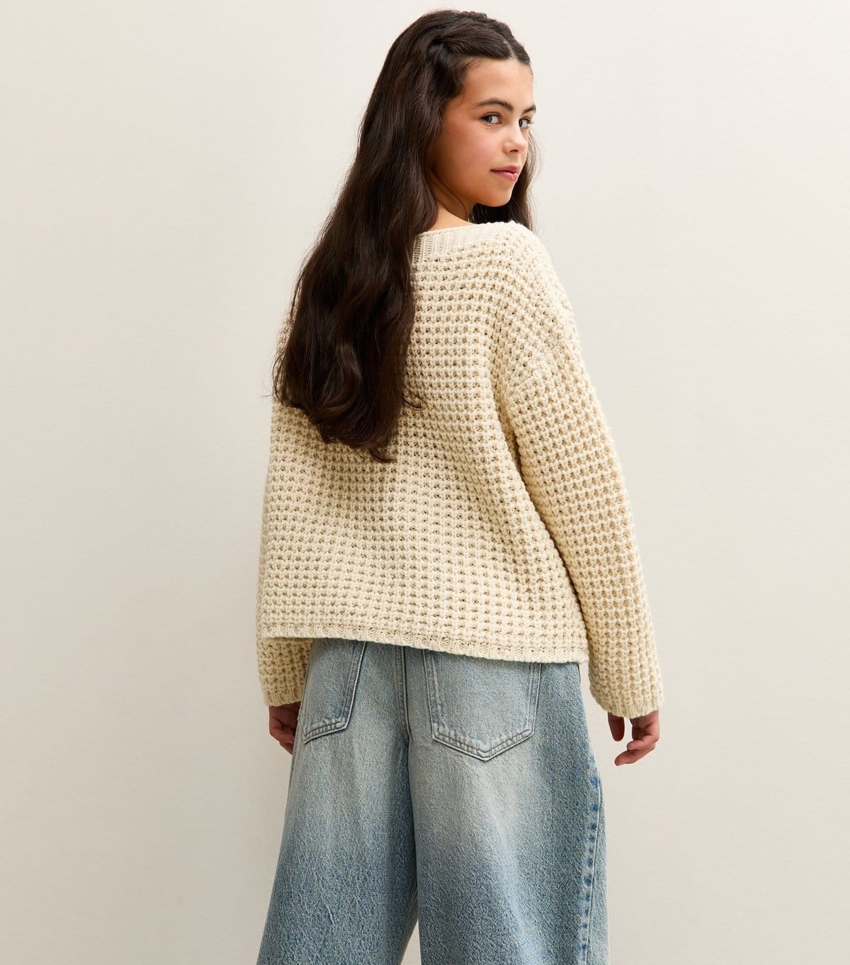 New Look Girls' Off White Moss Stitch Slash Neck Jumper New Look - 4