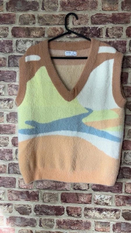 Bershka Multicoloured Textured V-Neck Pullover Vest
