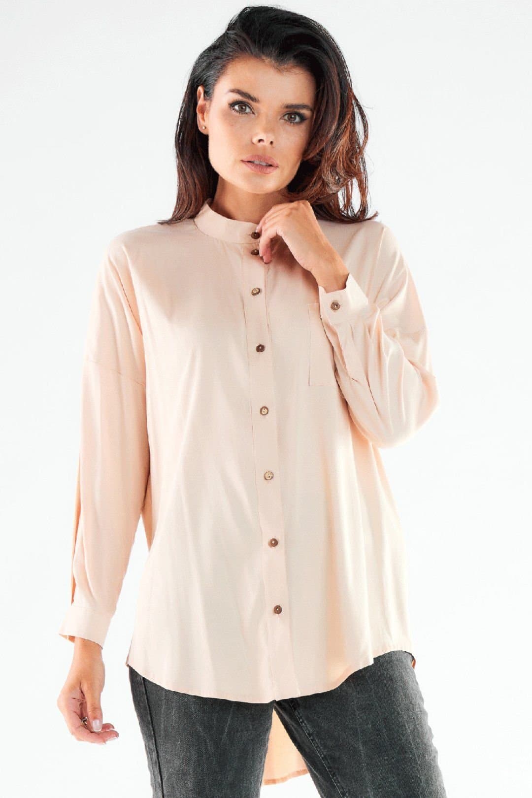 Love Lace Love Lace Beige Long Sleeve Stand Up Collar Shirt
