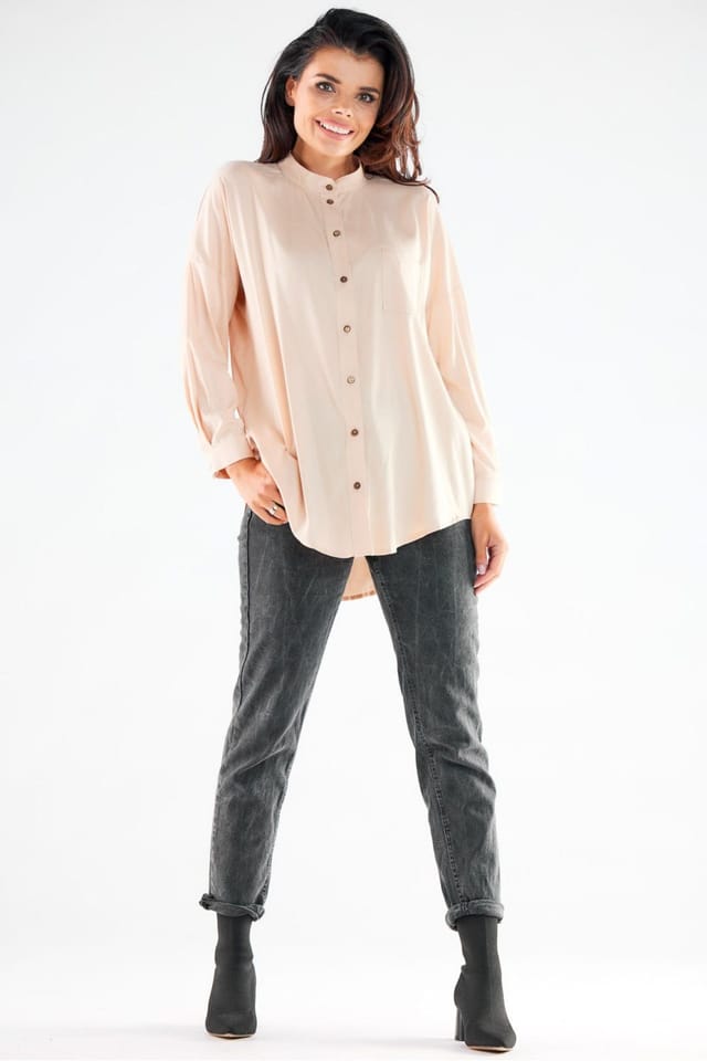 Love Lace Love Lace Women's Long Sleeve Stand Up Collar Shirt Poland in Beige - 2