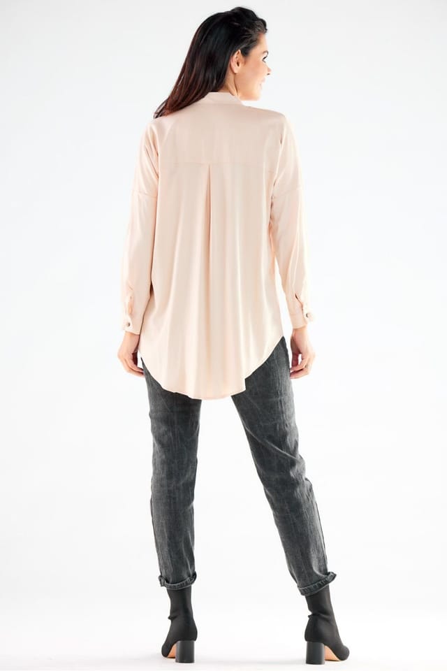 Love Lace Love Lace Women's Long Sleeve Stand Up Collar Shirt Poland in Beige - 3