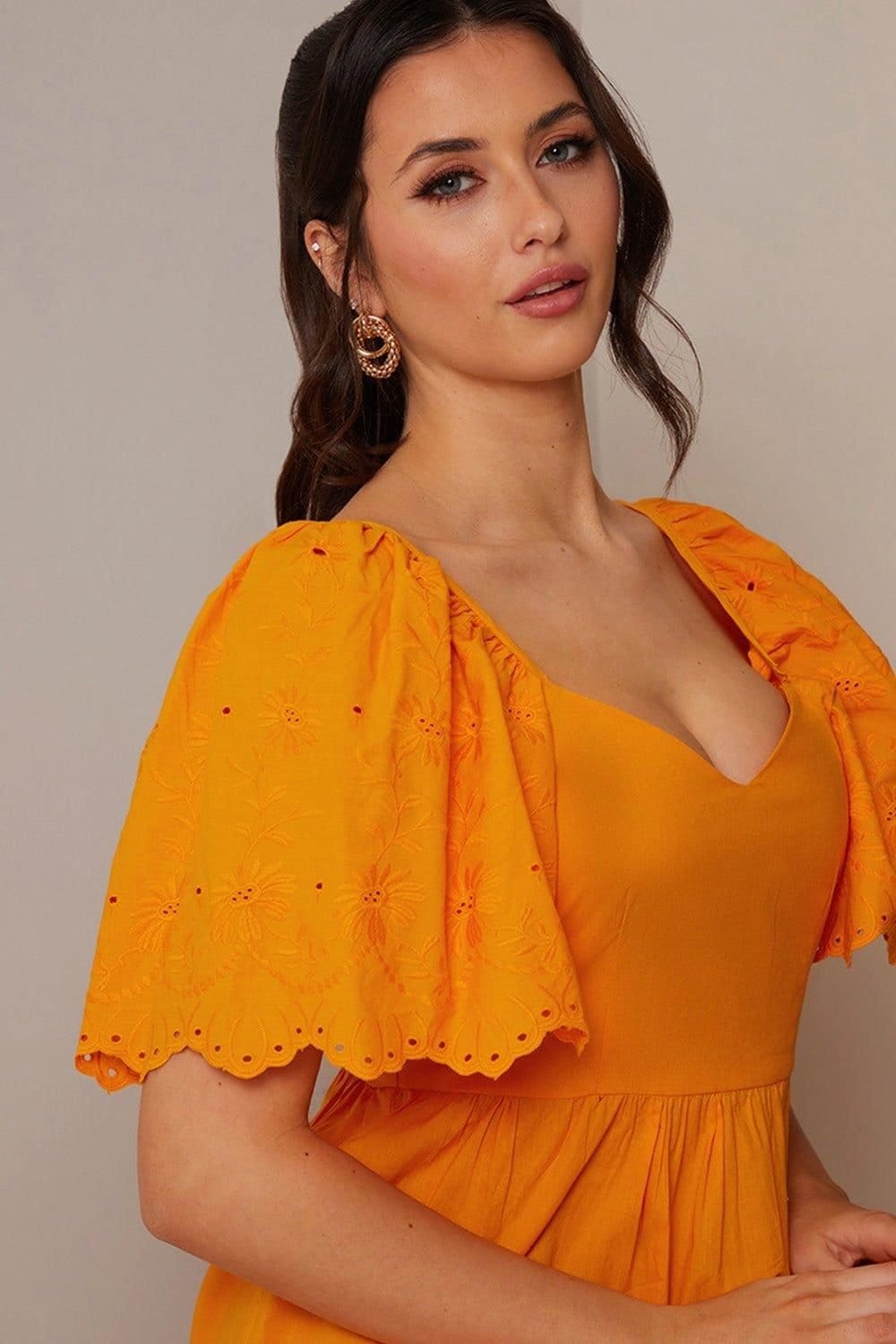 chi chi london Chi Chi London Women's Broderie Anglaise Sleeve Poplin Maxi Dress in Orange - 4