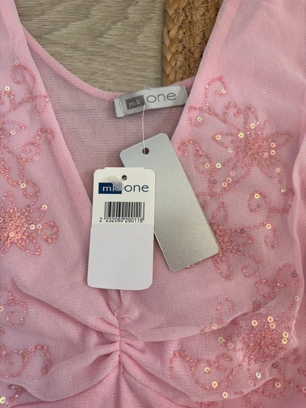 mk one BNWT Pink Sequin Embellished Mesh Top UK 12 Y2K Coquette Fairycore