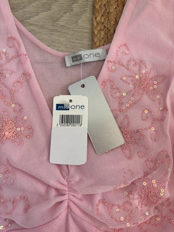 Mk One Pink Sequin Mesh Top UK 12