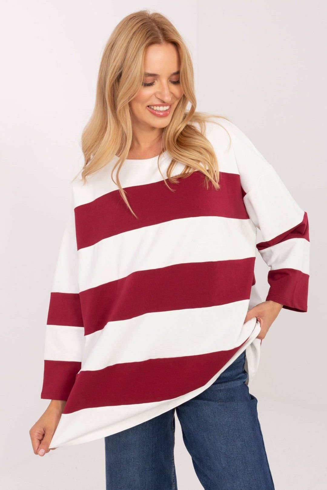 Love Lace Love Lace Women's Oversized Striped Cotton Elastane Sweatshirt in Red