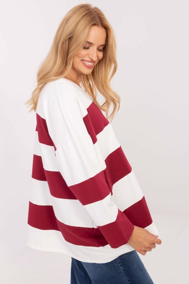 Love Lace Love Lace Women's Oversized Striped Cotton Elastane Sweatshirt in Red - 2