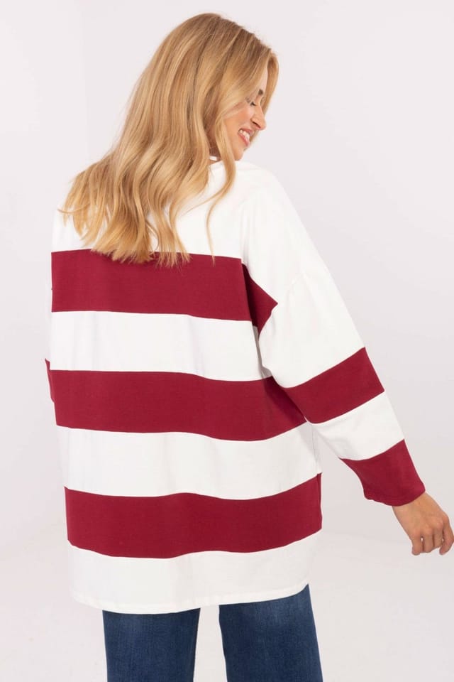 Love Lace Love Lace Women's Oversized Striped Cotton Elastane Sweatshirt in Red - 3