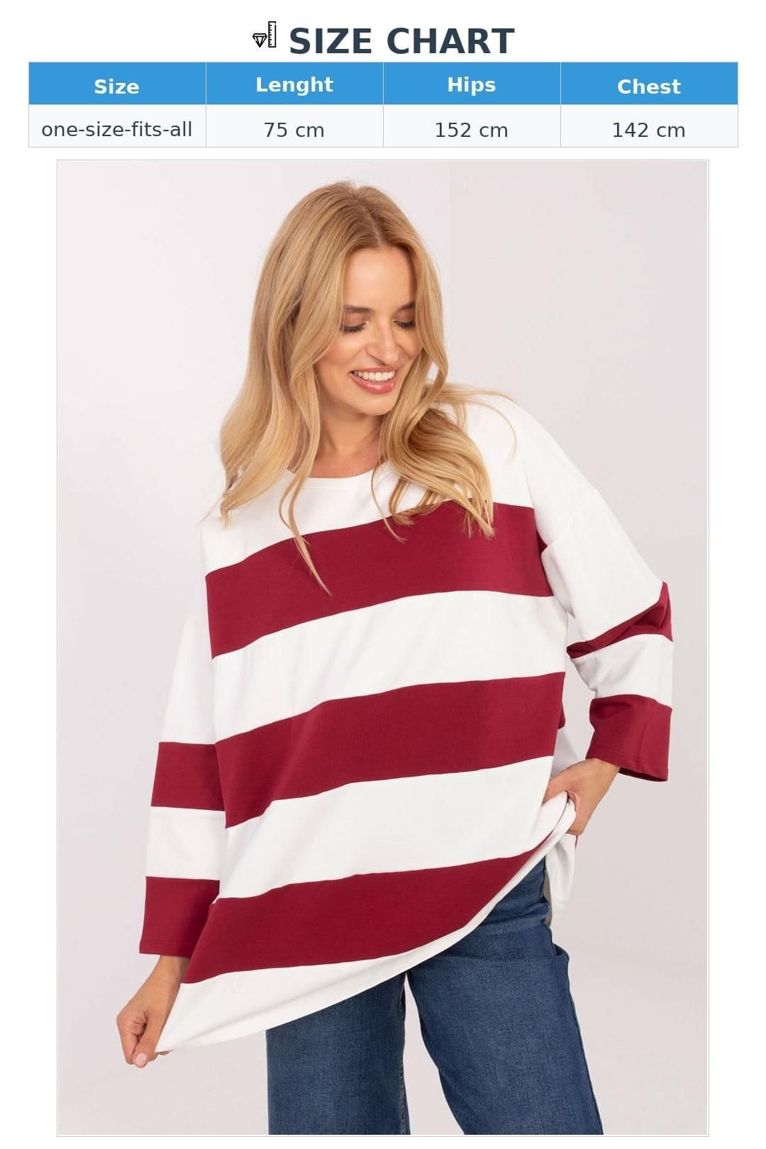 Love Lace Love Lace Women's Oversized Striped Cotton Elastane Sweatshirt in Red - 4
