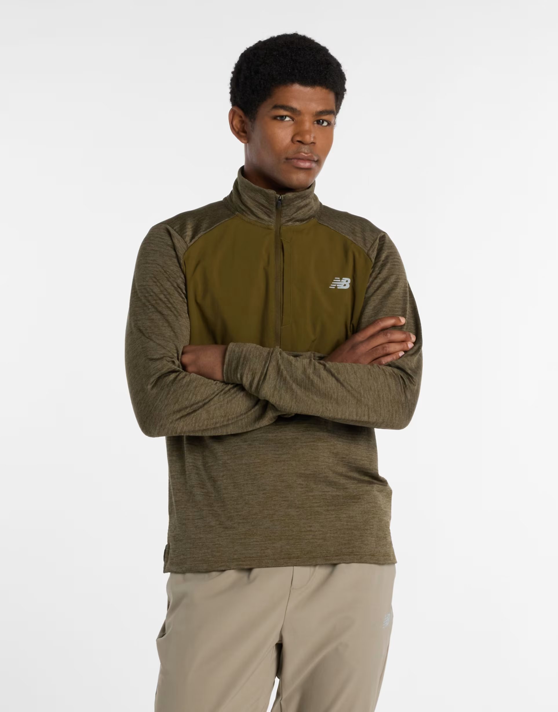 ASOS New Balance Athletics heat grid 1/2 zip in brown - 1