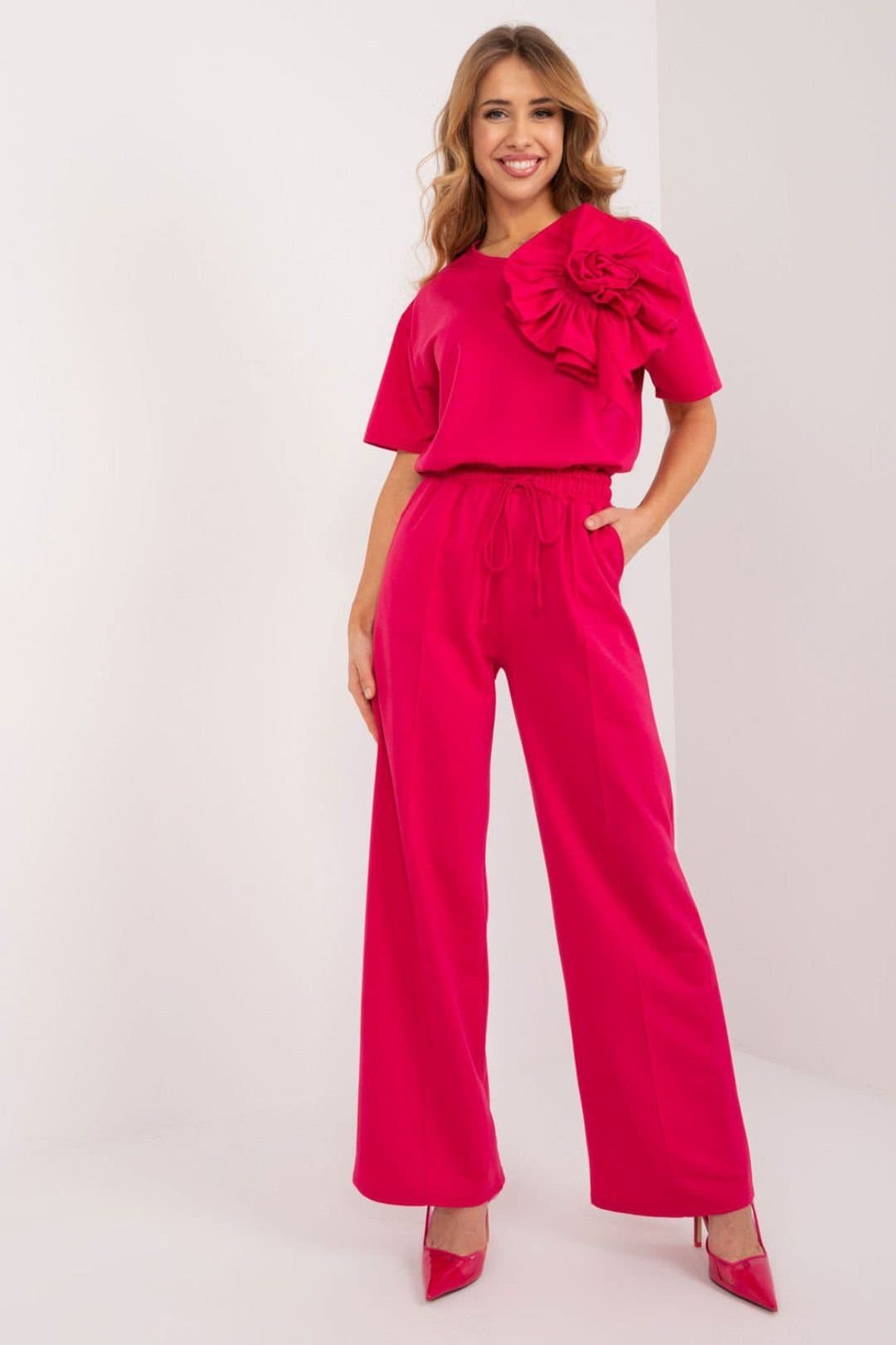 Love Lace Love Lace Pink Cotton High Rise Trousers