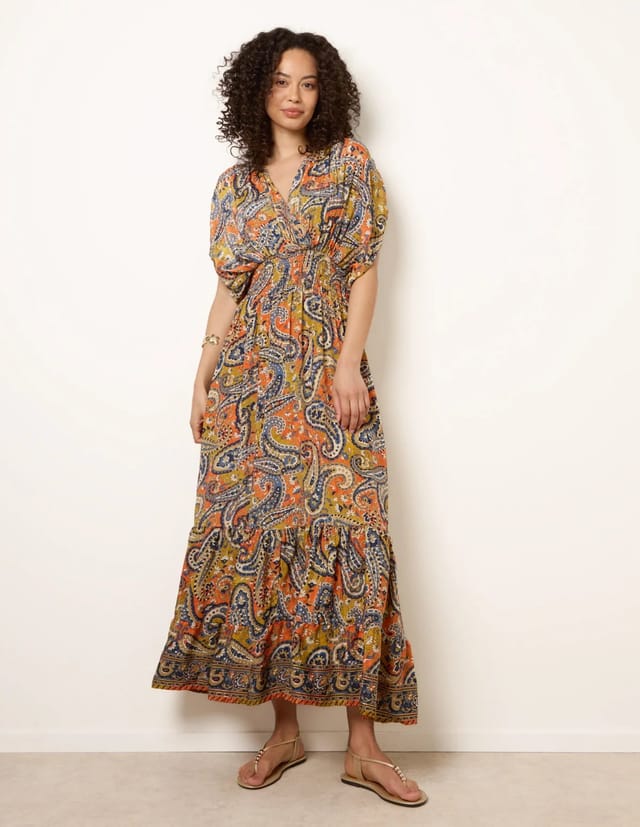 Blue Vanilla Gathered Sleeve V-Neck Maxi Dress - 3