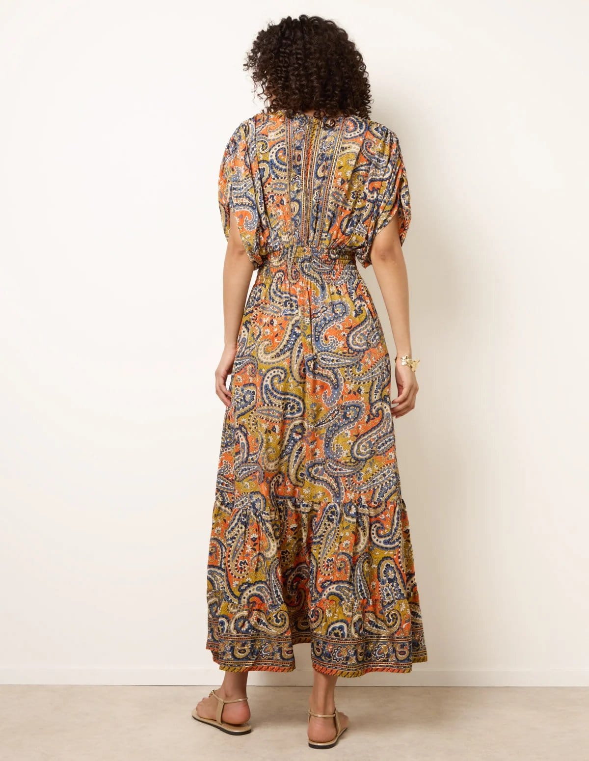 Blue Vanilla Gathered Sleeve V-Neck Maxi Dress - 4