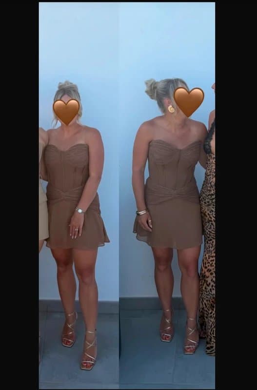 House of CB House of CB Bronze Shimmer Chiffon + Mesh Strapless Mini Dress