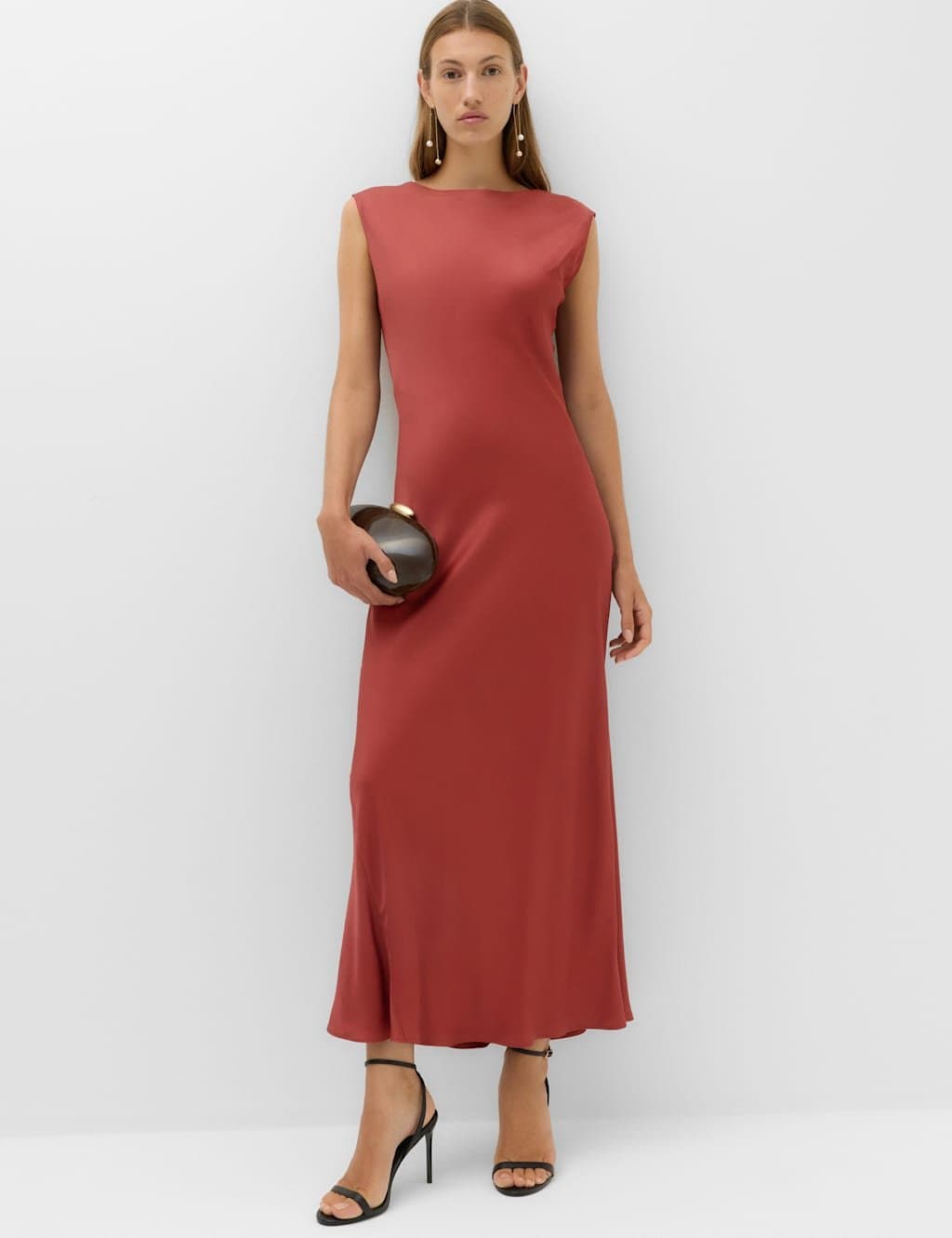 Marks & Spencer M&S Satin Tie Detail Midi Slip Dress Rust