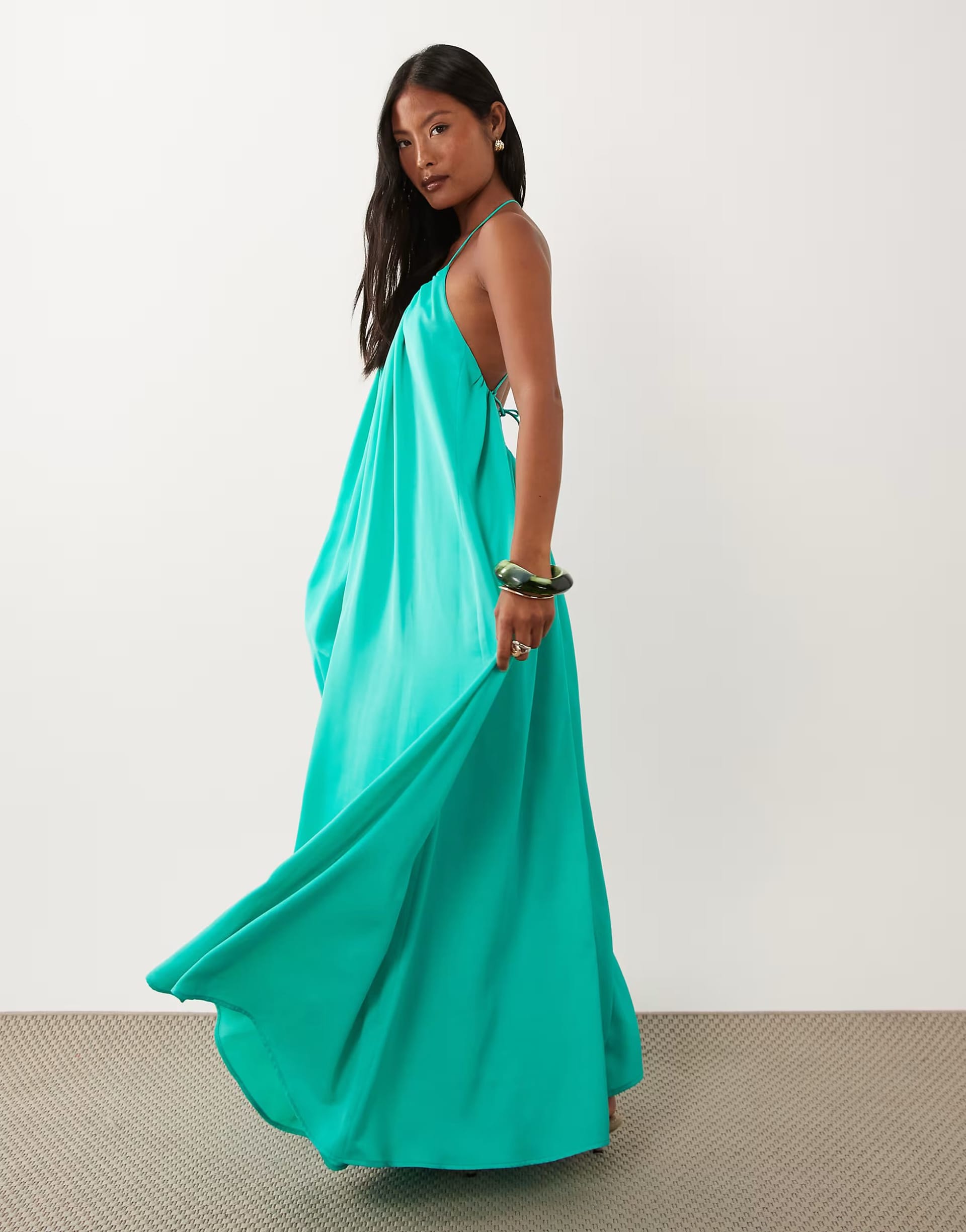 ASOS DESIGN Aqua Maxi Dress with Bead Detail Back