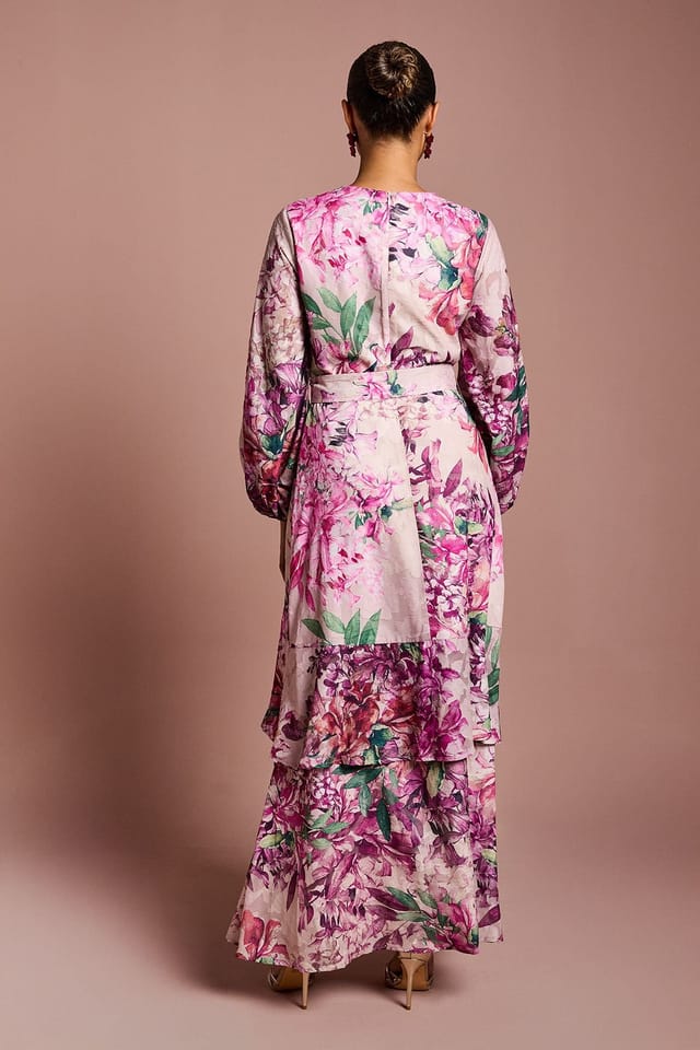 Coast Coast Women's Petite Long Sleeve Chiffon Midaxi Dress With Belt in Pink - 3