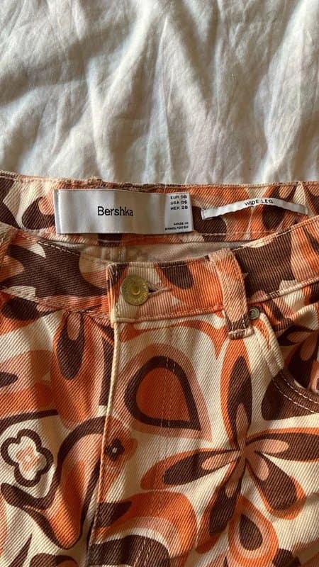Bershka Orange wide leg floral vintage y2k denim jeans