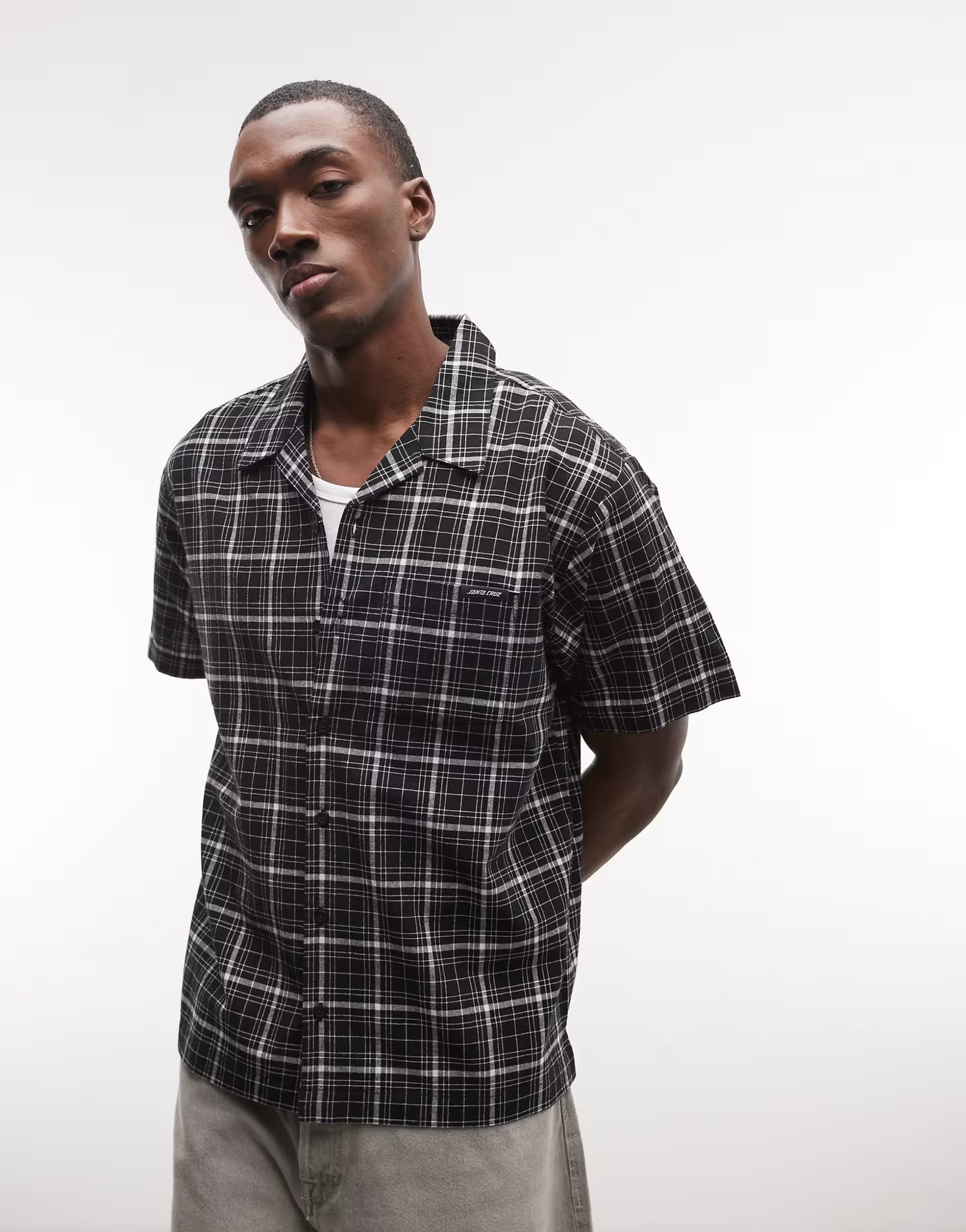 ASOS Santa Cruz flint short sleeve check shirt in black