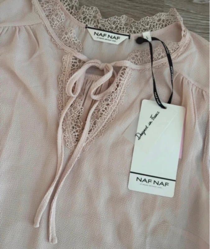 Naf Naf Naf naf Blush Pink Lace Tie Neck Sleeveless Blouse Top Size L BNWT Y2K Coquette