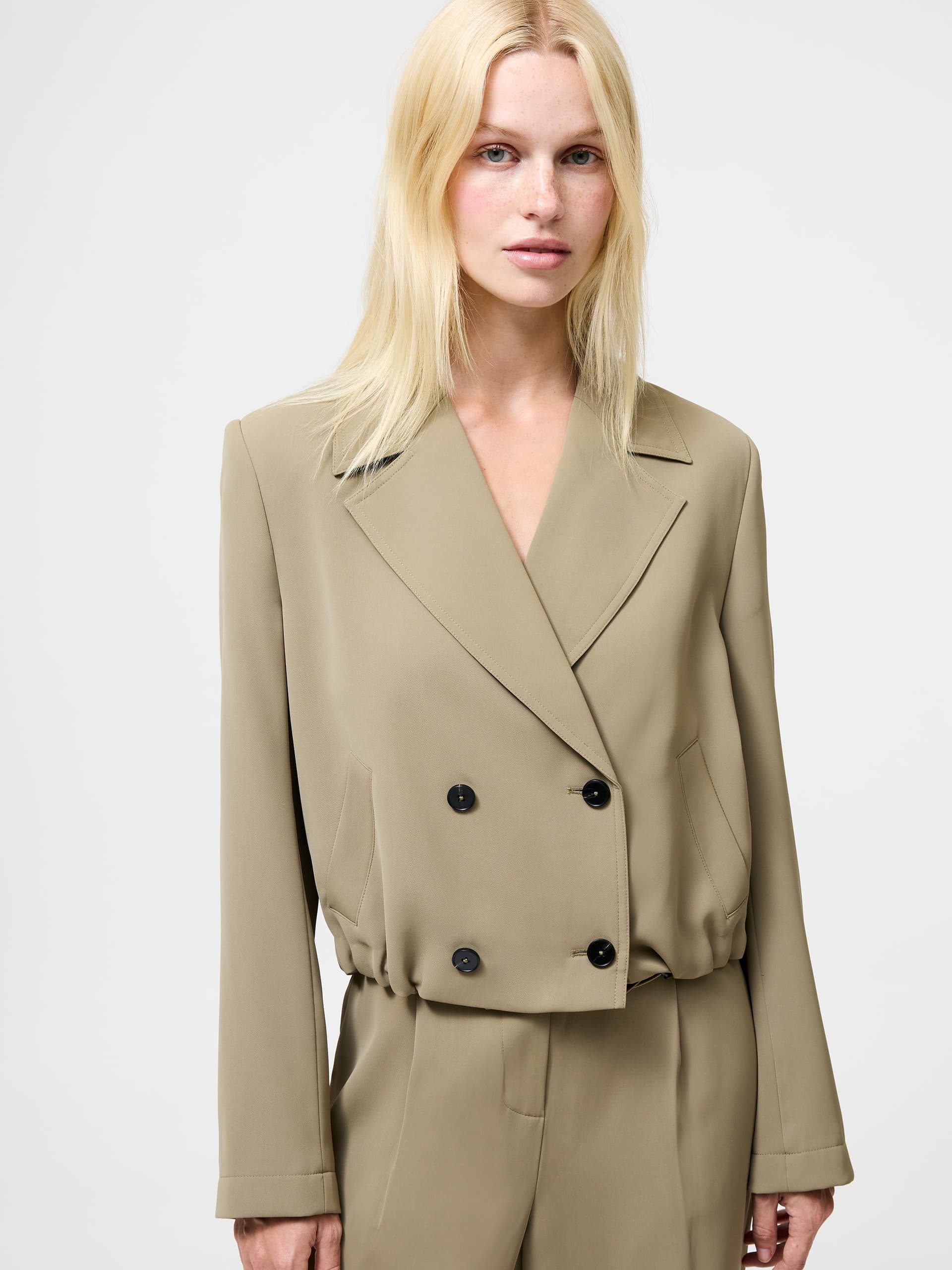 French Connection Vinnie Tailored Double Breasted Cropped Jacket Jacket Washed Khaki