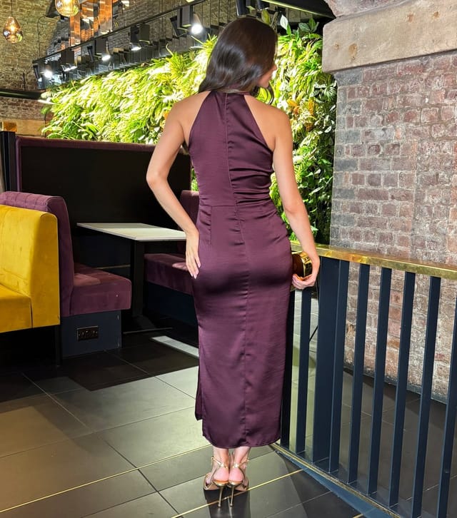 AX Paris Women's Satin Purple Halter Neck Midi Dress AX Paris New Look - 3