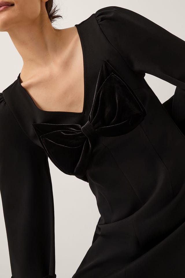 Monsoon Monsoon Women's Blair Velvet Bow Long Sleeve Mini Dress Black - 3