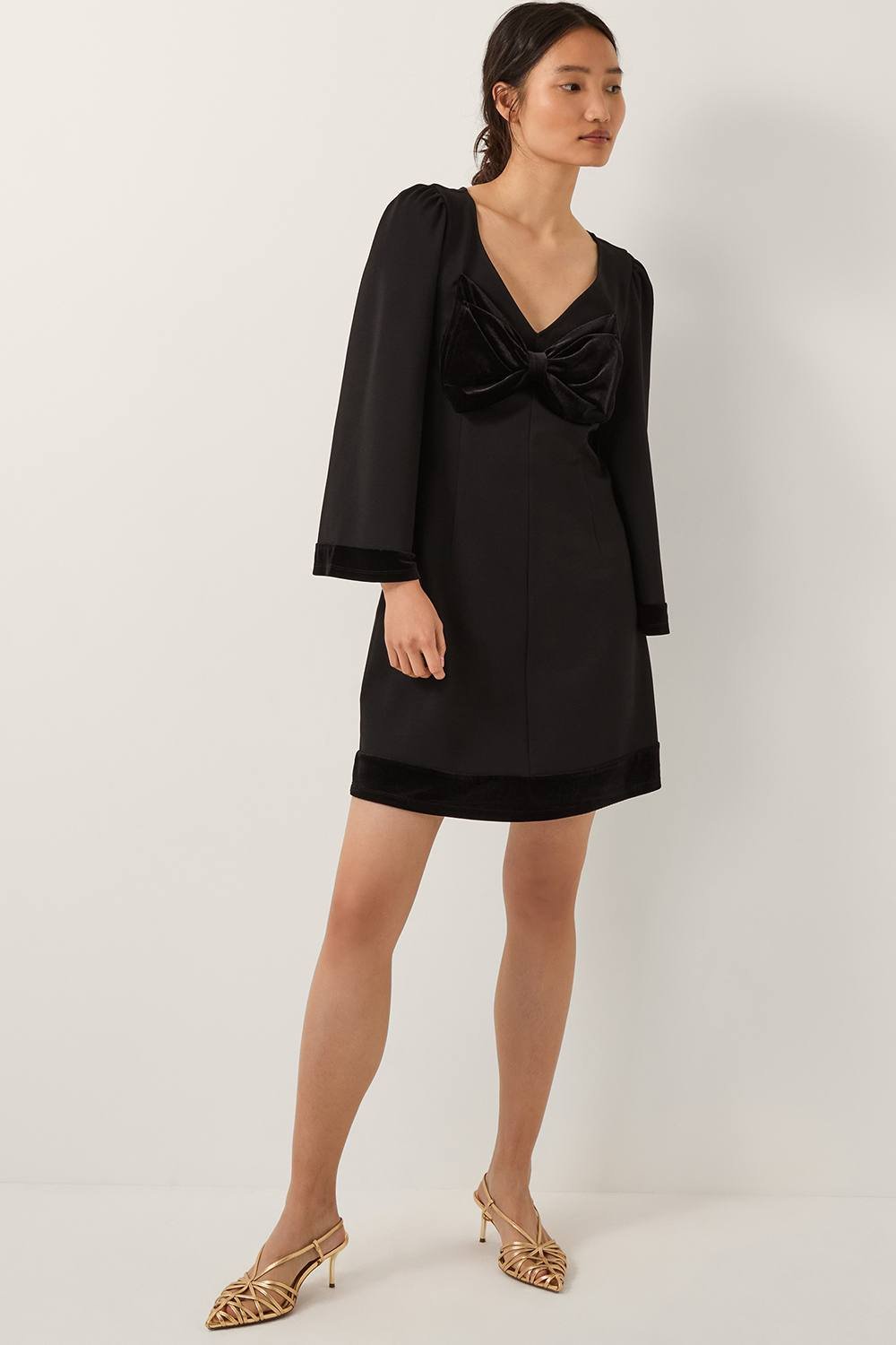 Monsoon Monsoon Women's Blair Velvet Bow Long Sleeve Mini Dress Black - 4