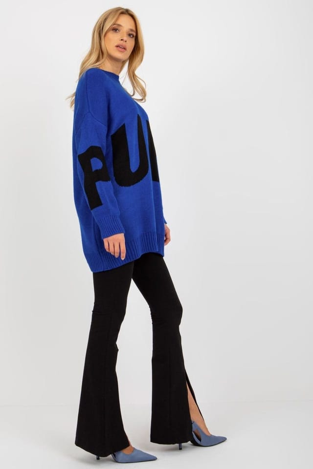 Love Lace Love Lace Women's Extended Fit Long Sleeve Sweater with Lettering in Blue - 2