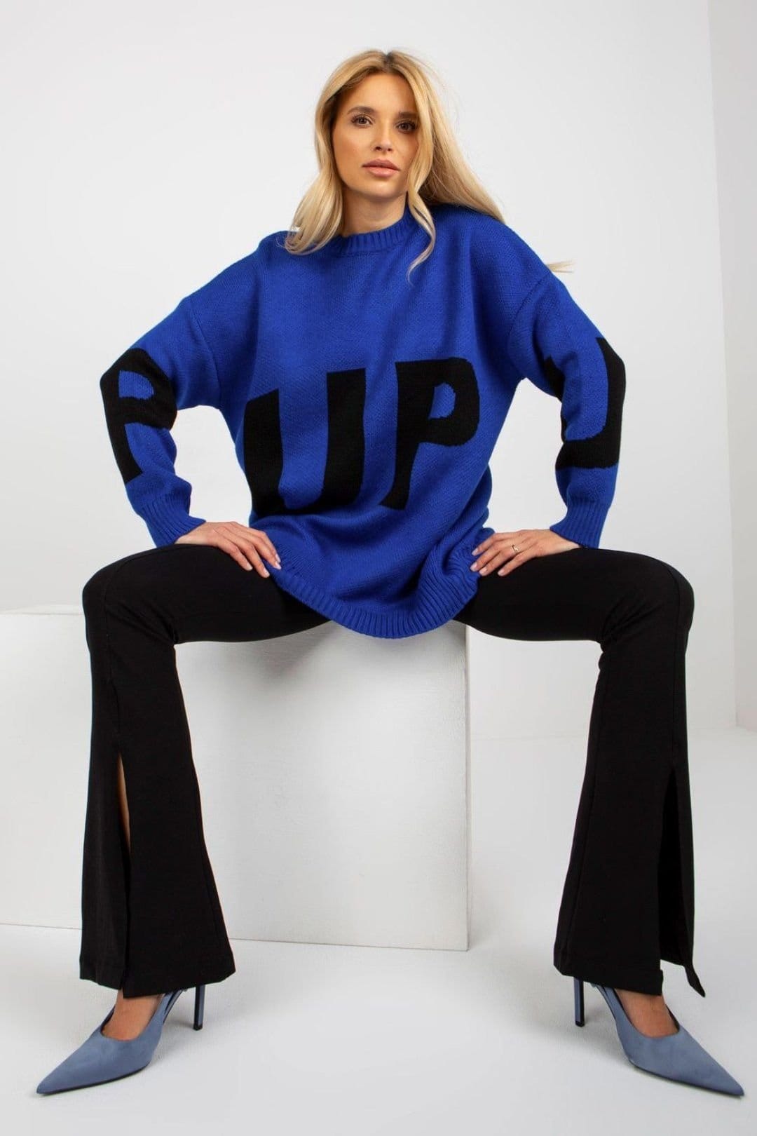 Love Lace Love Lace Women's Extended Fit Long Sleeve Sweater with Lettering in Blue - 4