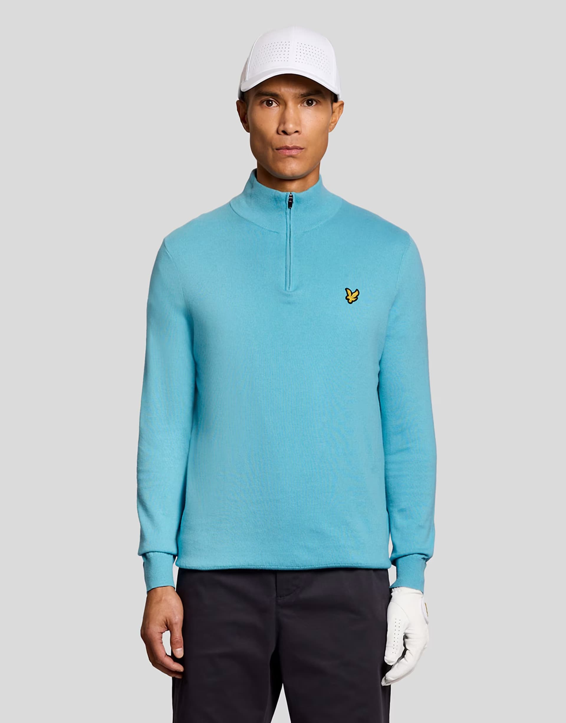 ASOS Lyle & Scott Mid knits golf quarter zip jumper in 661 aquamarine blue