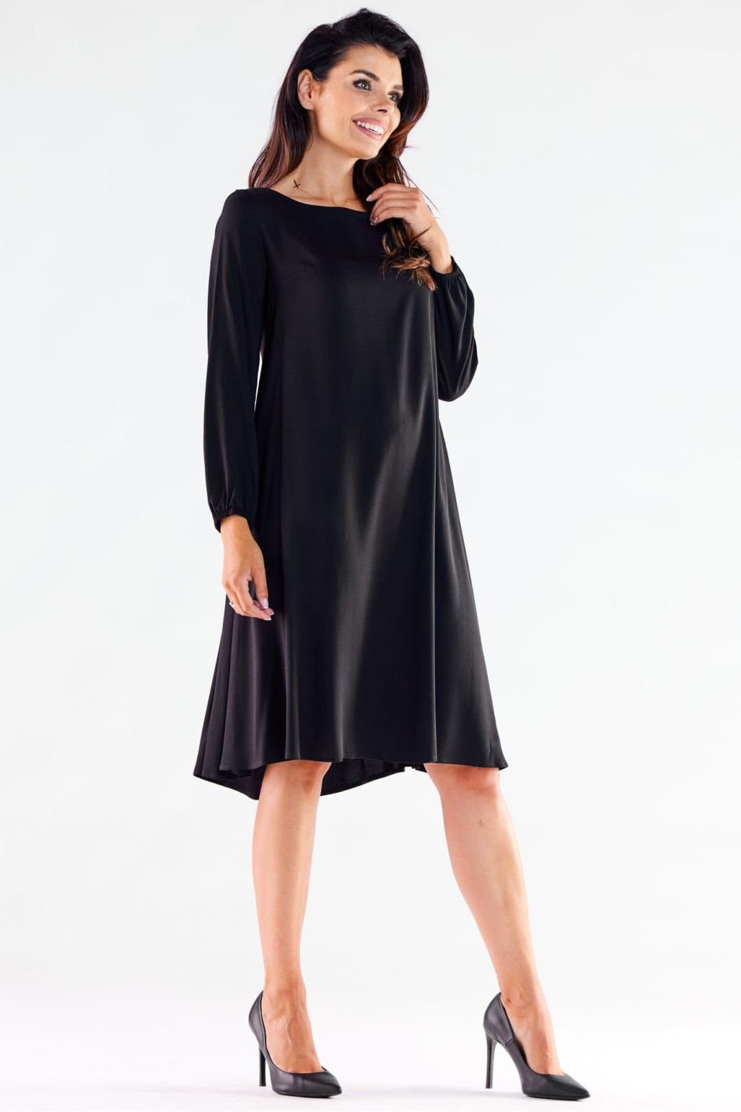 Love Lace Love Lace Women's Trapezoid Long Sleeve Dress with Extended Back in Black