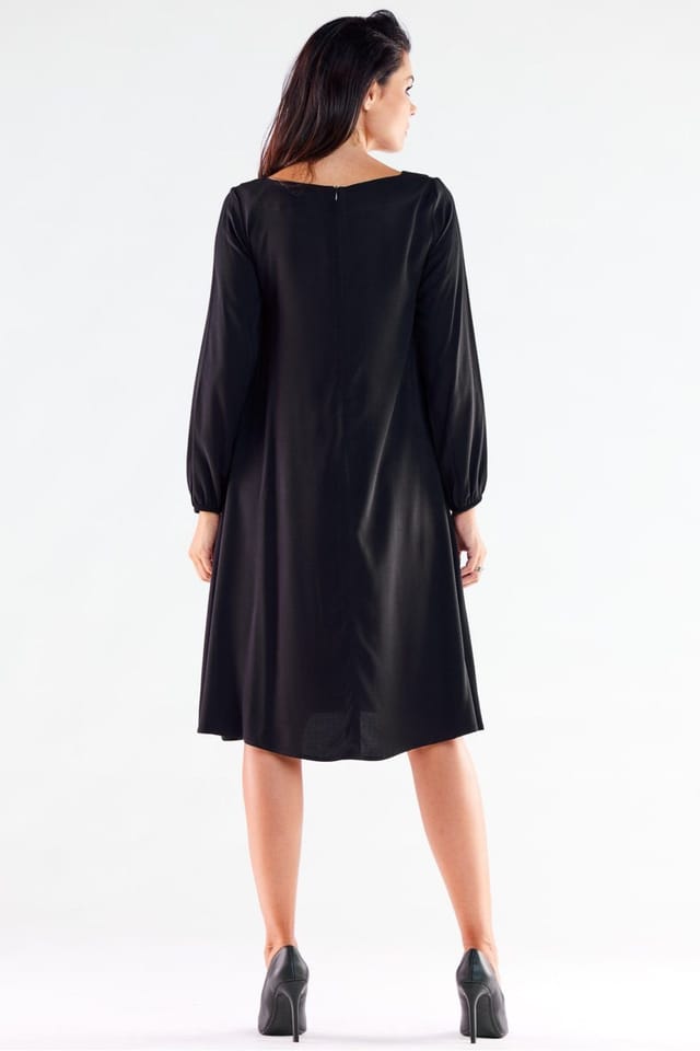 Love Lace Love Lace Women's Trapezoid Long Sleeve Dress with Extended Back in Black - 2