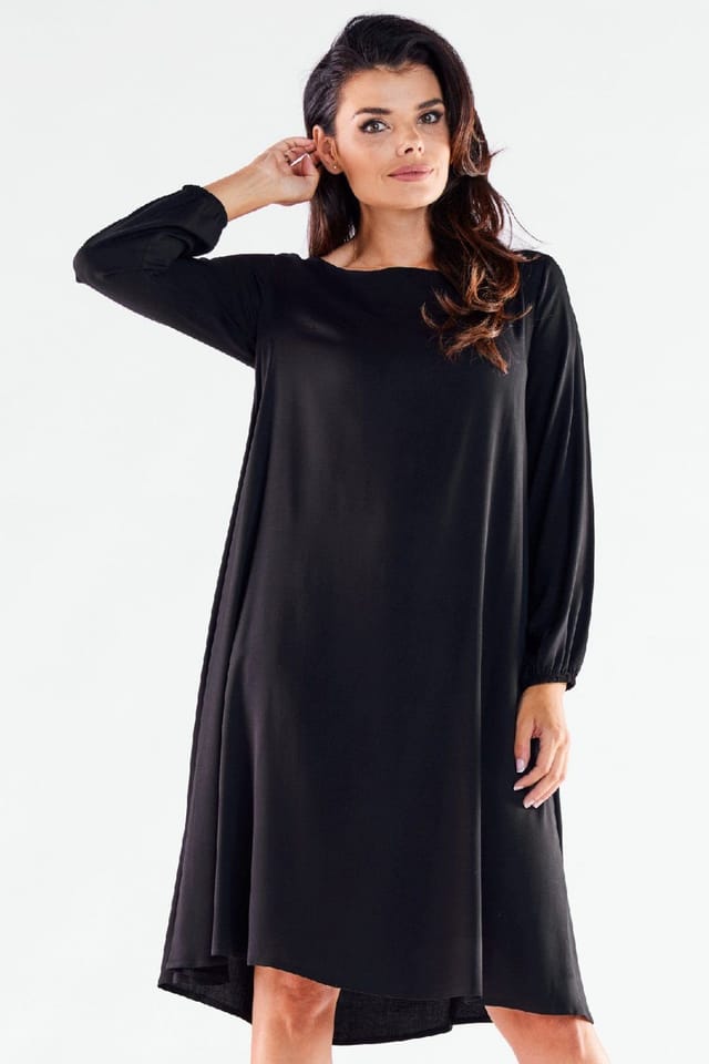 Love Lace Love Lace Women's Trapezoid Long Sleeve Dress with Extended Back in Black - 3