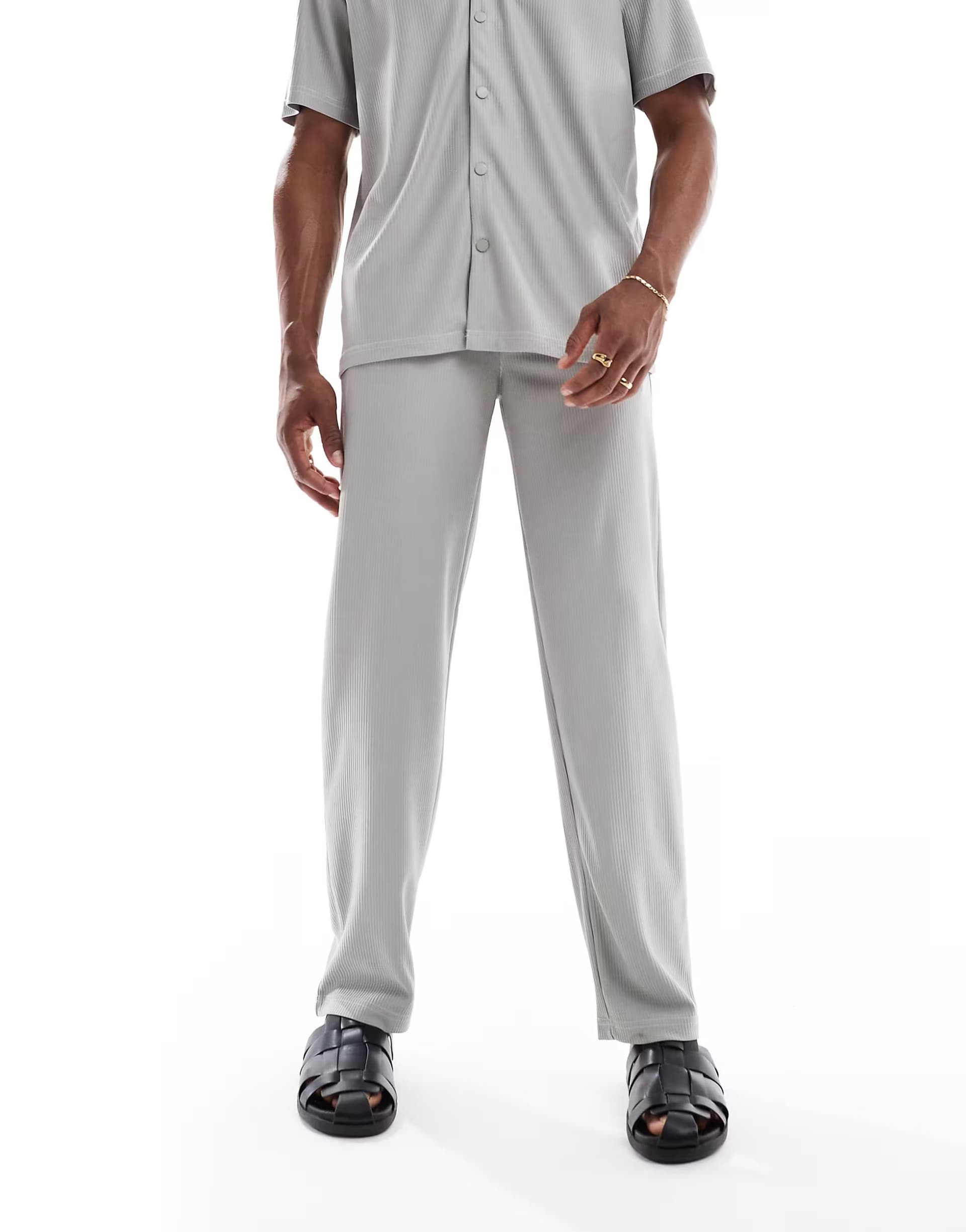 ASOS ONLY & SONS plisse loose trousers co-ord in grey