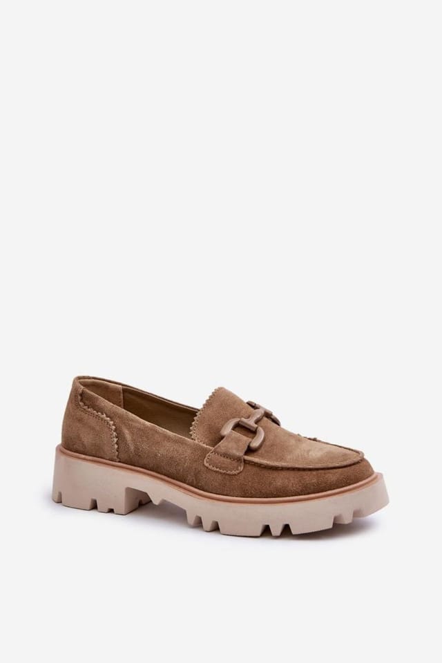 Love Lace Love Lace Women's Natural Suede Slip On Loafers with Decorative Front Flat Heel in Brown - 2