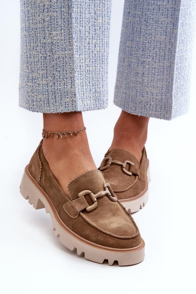 Love Lace Love Lace Women's Natural Suede Slip On Loafers with Decorative Front Flat Heel in Brown - 3