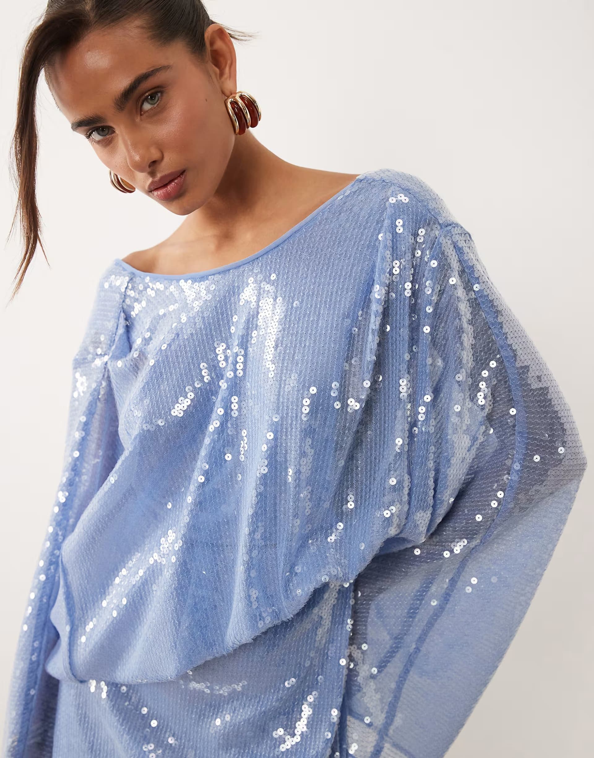 ASOS ASOS DESIGN glass sequin batwing mini dress with draped front bodice in blue