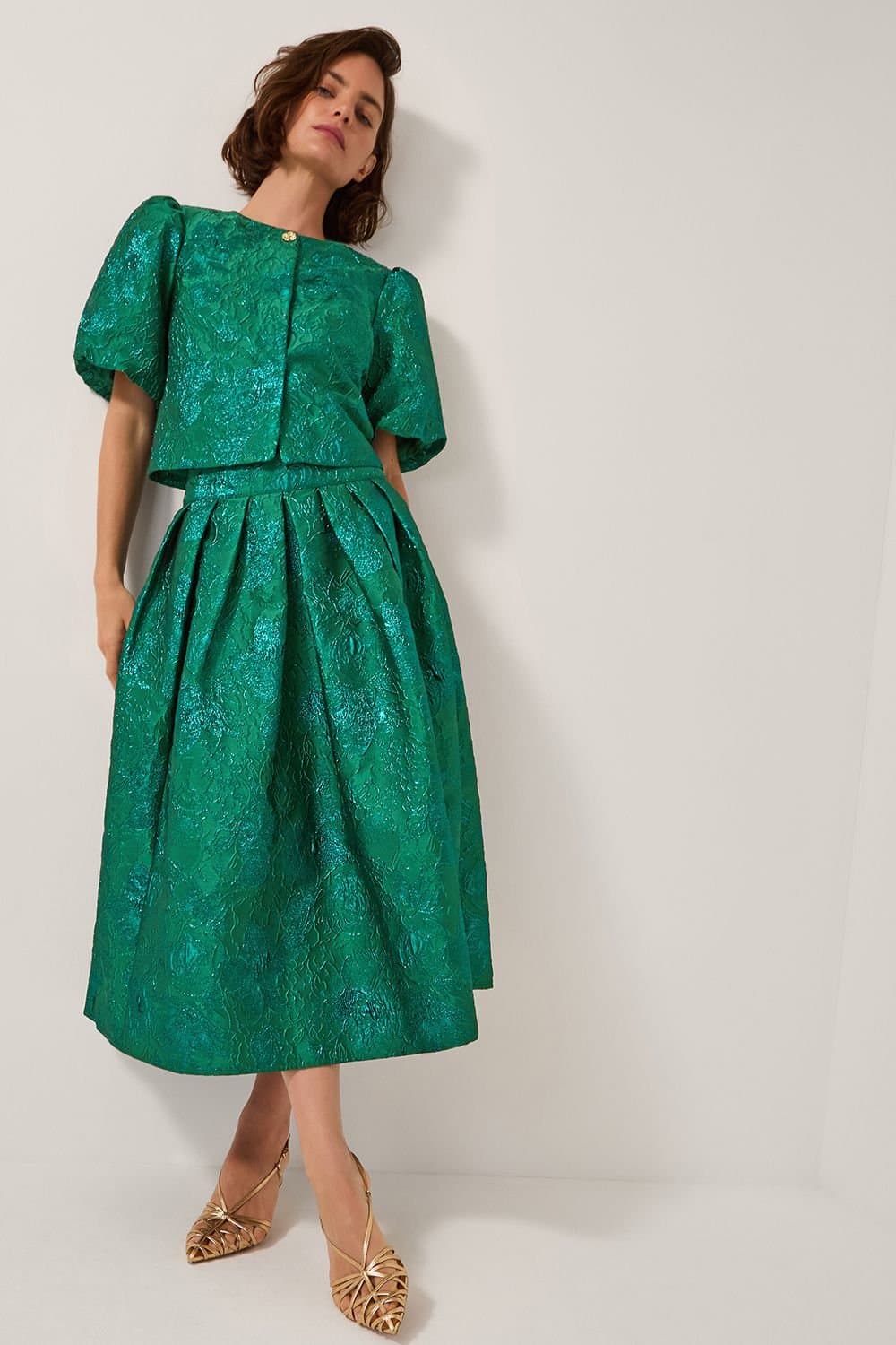 Monsoon Monsoon Green Floral Jacquard Midi Skirt