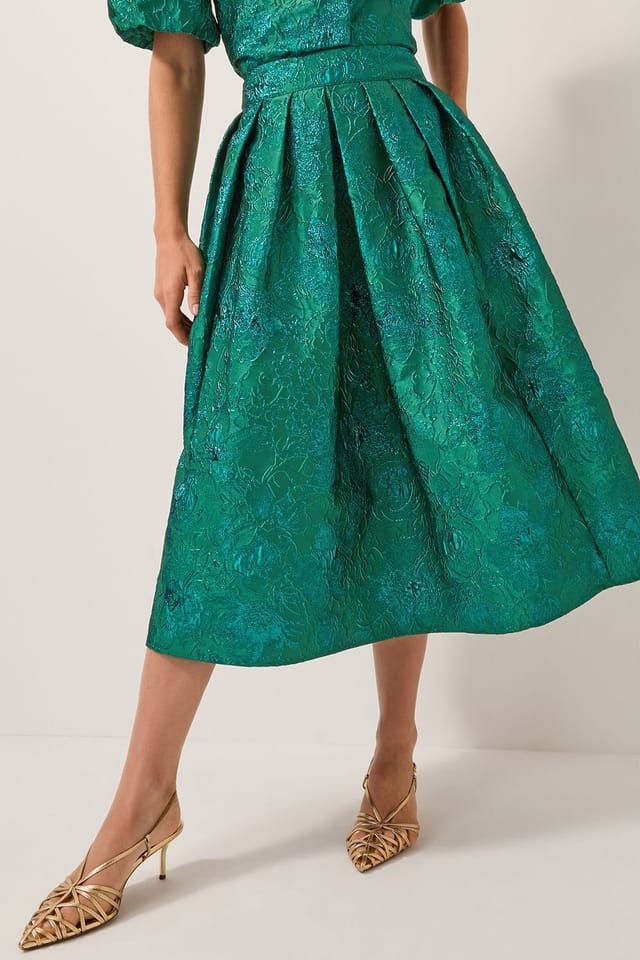 Monsoon Monsoon Women's Jolene Floral Jacquard Midi Skirt Green - 3