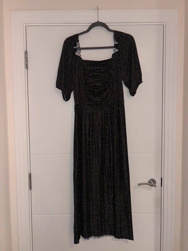 Never Fully Dressed Never Fully Dressed Black White Spotty Polka Dot Midi Dress Size 12 Elasticated pleated