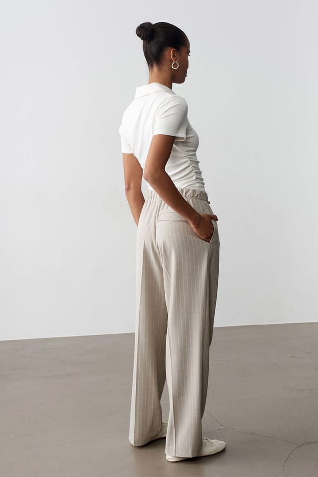 Dilvin Dilvin Women's Striped Wide-leg Palazzo Trousers in Stone - 2