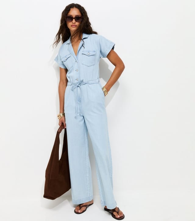New Look Women's Light Blue Denim Short Sleeve Jumpsuit New Look - 2