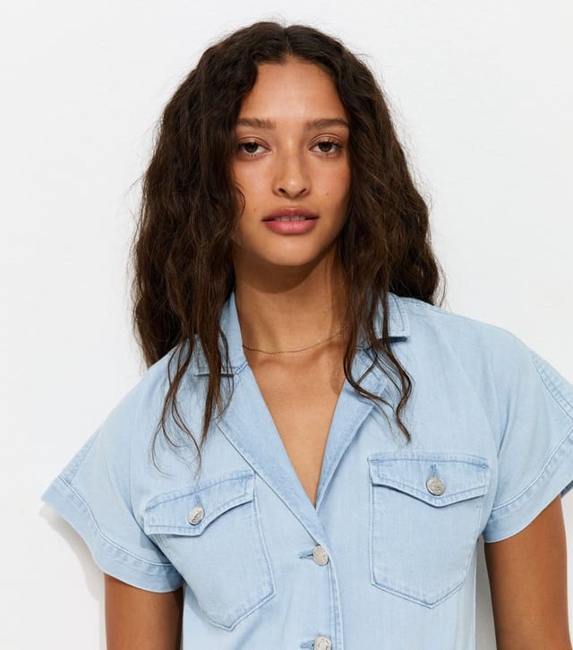 New Look Women's Light Blue Denim Short Sleeve Jumpsuit New Look - 3