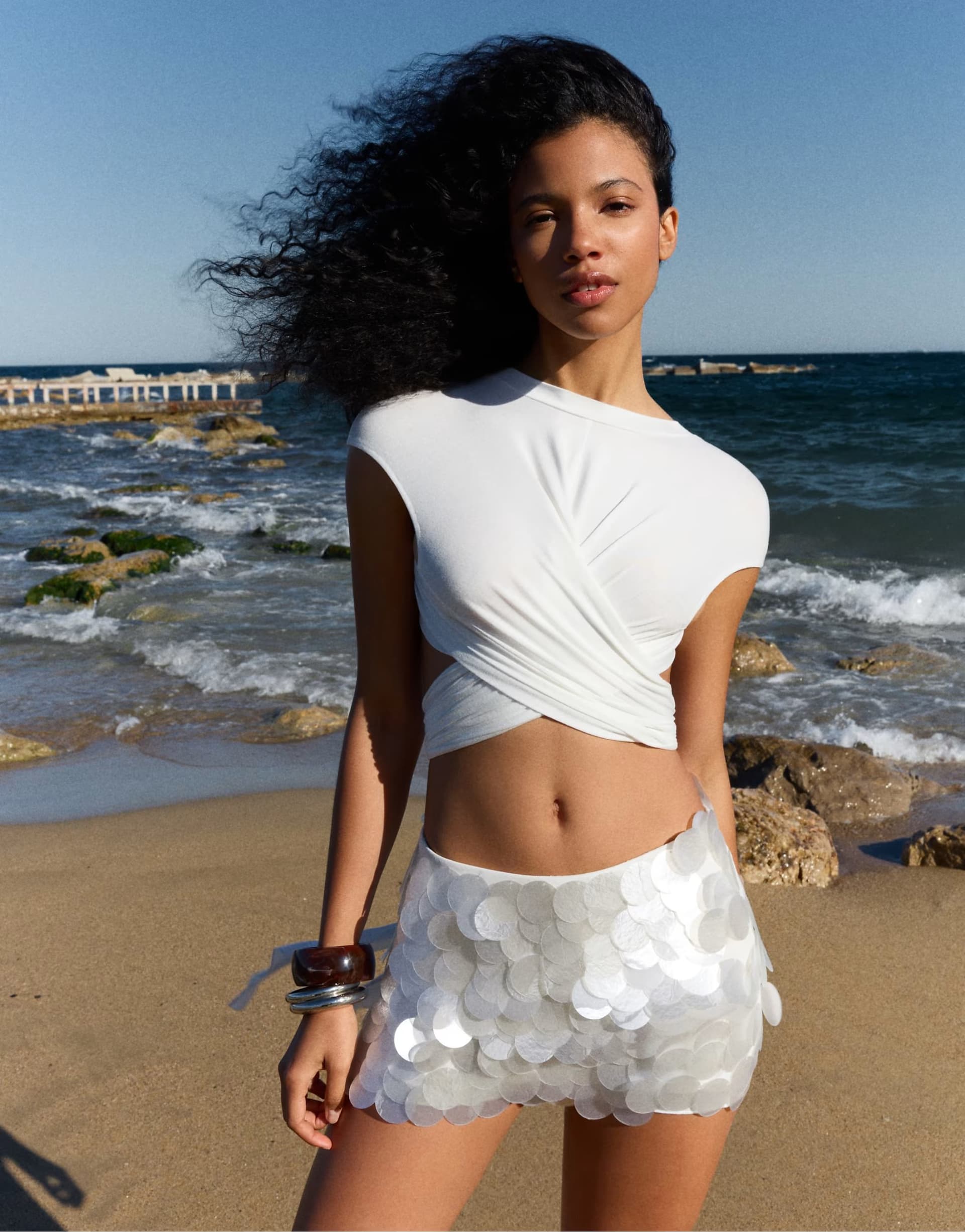 ASOS Bershka Maxi sequin mini skirt in white