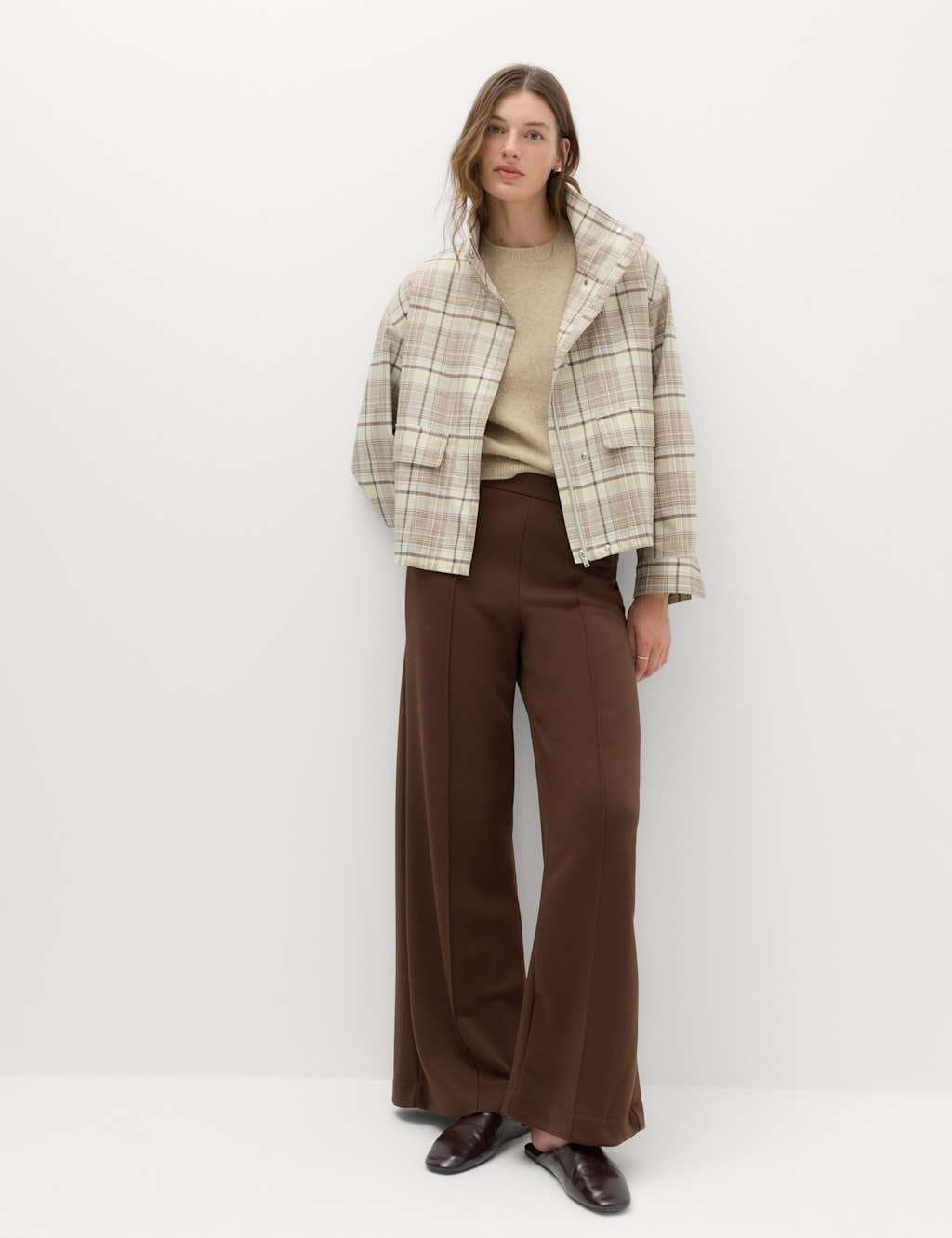 Marks & Spencer M&S Premium Jersey Seam Detail Wide Leg Trousers Chocolate