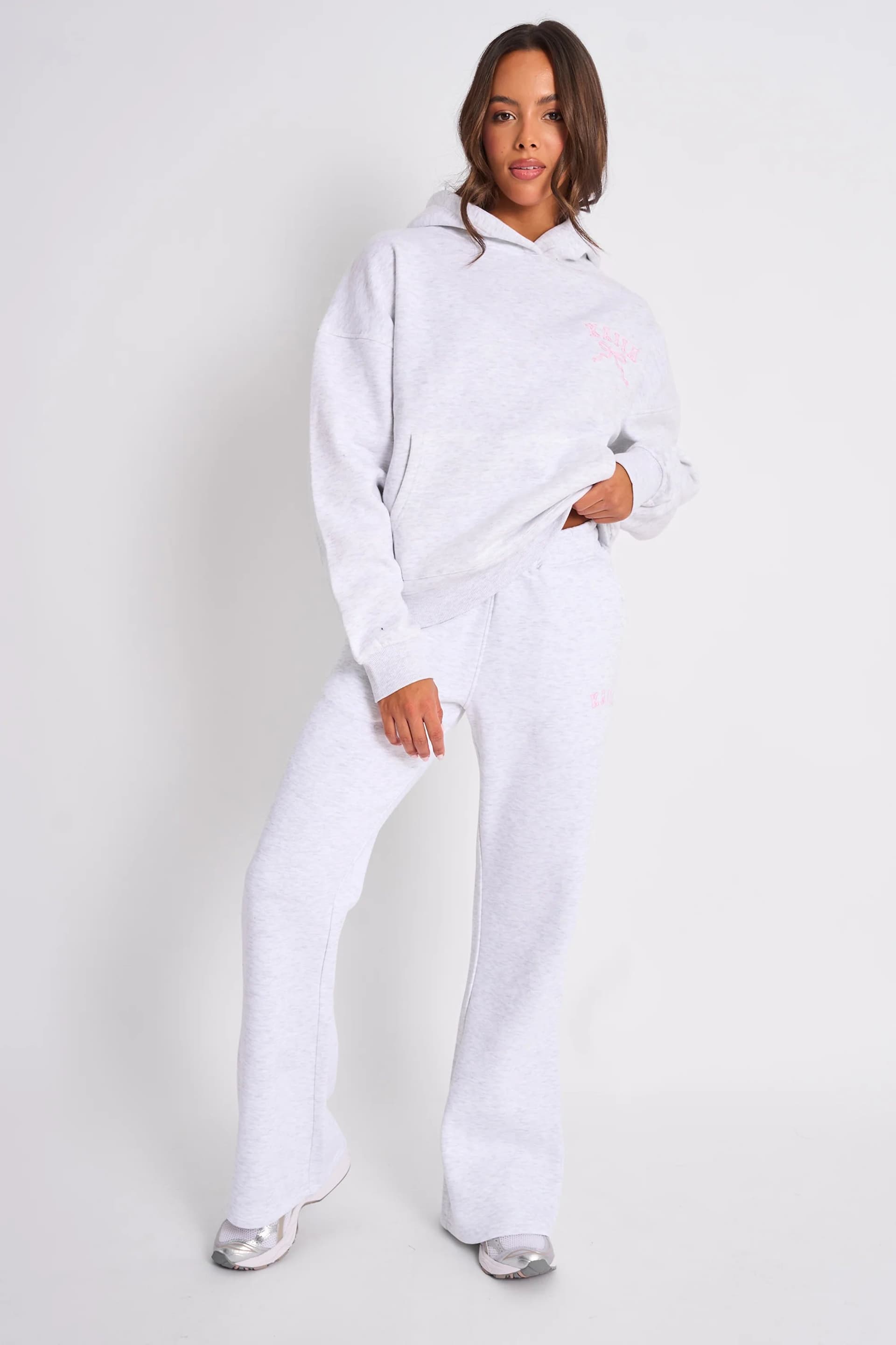Kaiia Kaiia Logo Wide Leg Joggers Light Grey Marl & Baby Pink