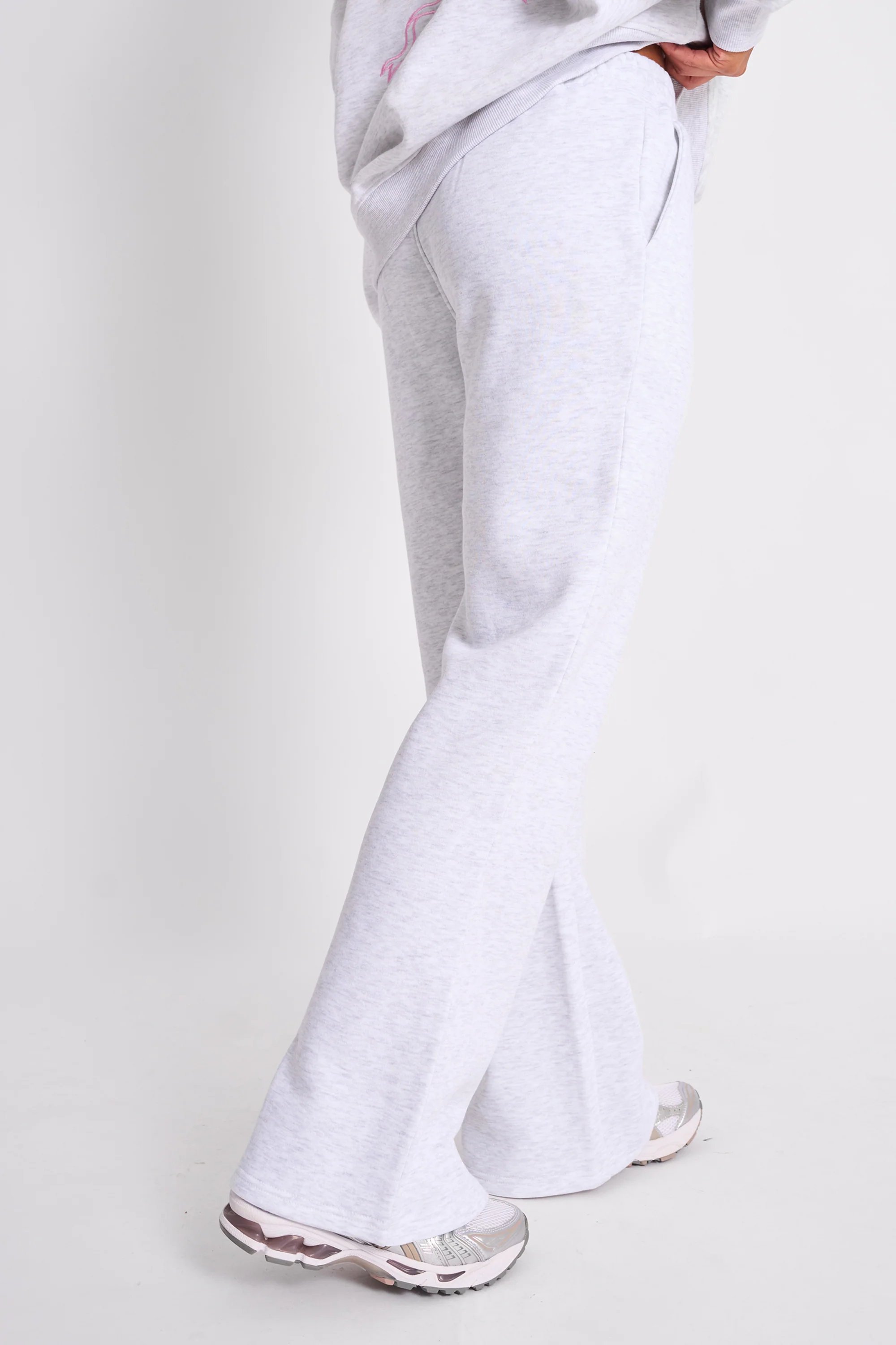 Kaiia Kaiia Logo Wide Leg Joggers Light Grey Marl & Baby Pink - 3