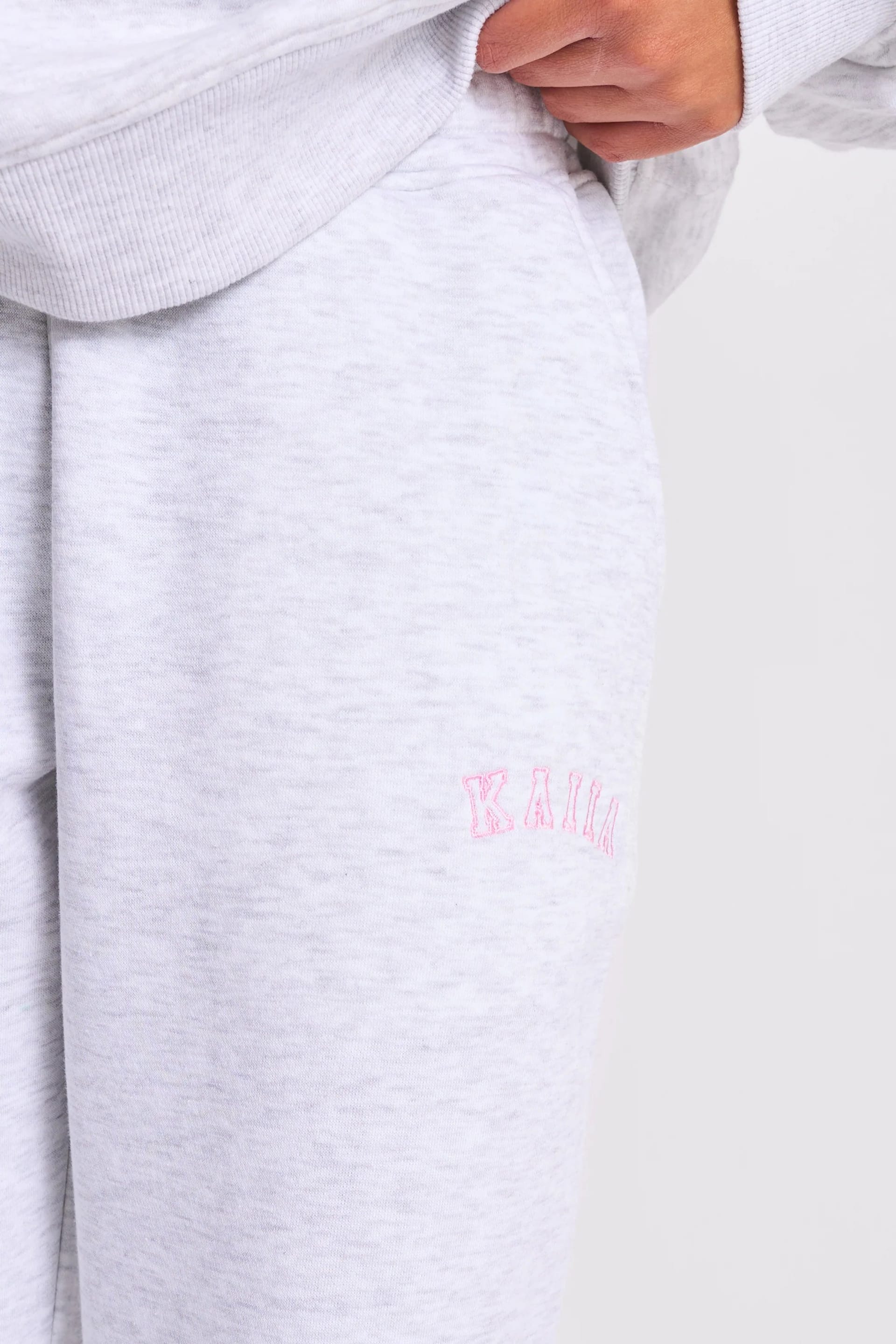 Kaiia Kaiia Logo Wide Leg Joggers Light Grey Marl & Baby Pink - 4