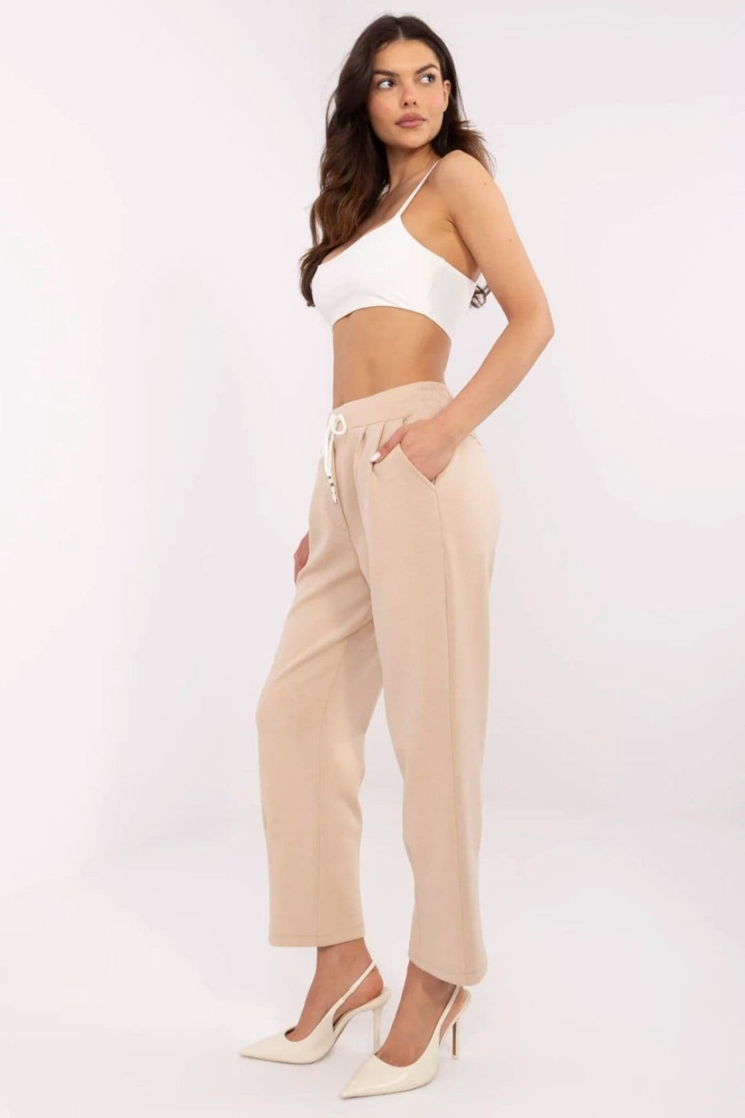 Love Lace Beige High Waist Tie Sweatpants Trousers